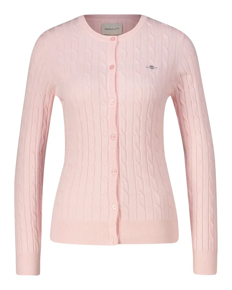 Gant Damen Strickjacke mit Zopfmuster STRETCH COTTON CABLE CARDIGAN Slim Fit Rose