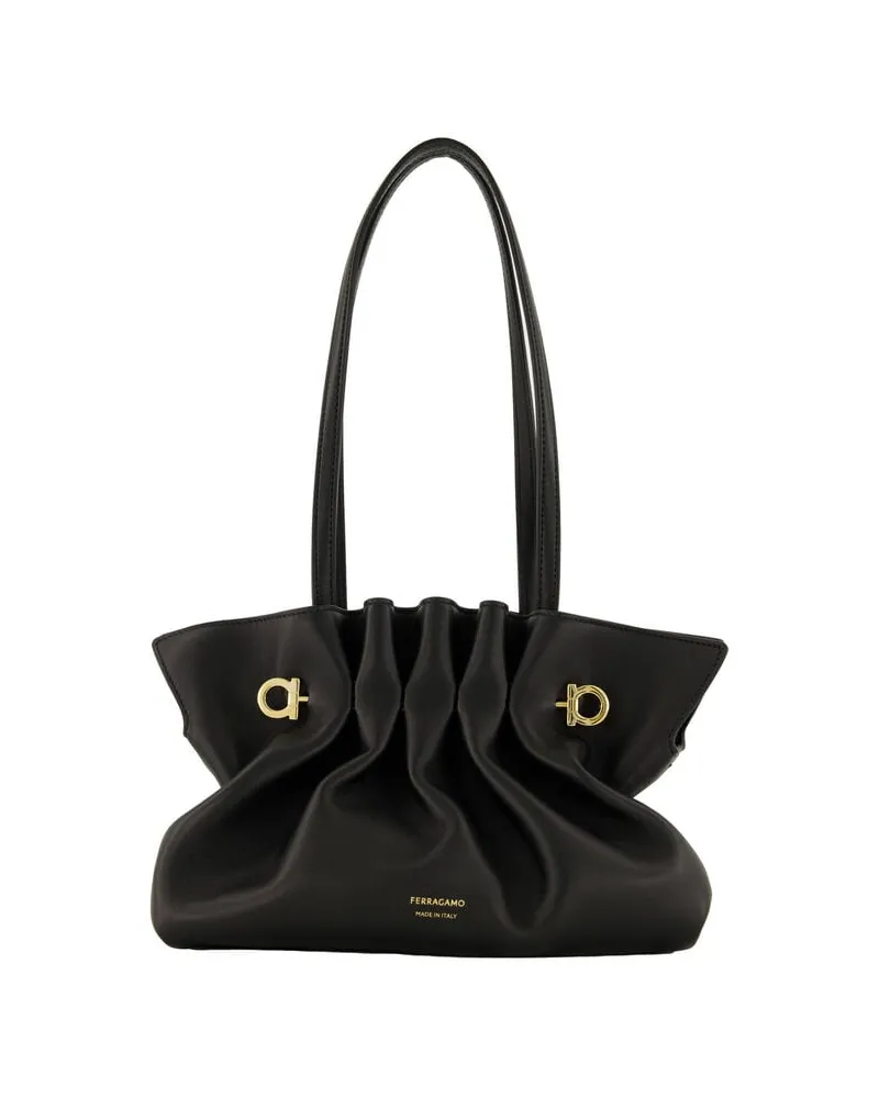 Ferragamo Damen Schultertasche aus Leder Schwarz