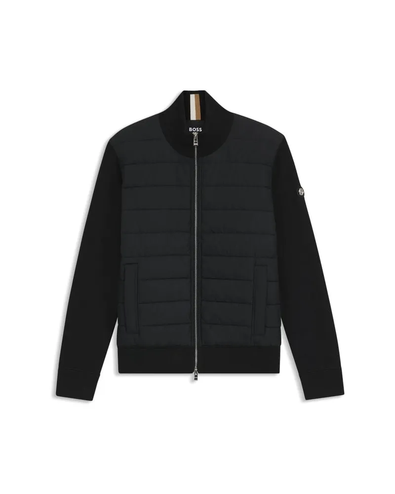 HUGO BOSS Herren Strickjacke H-HERNESTO Regular Fit aus Baumwoll-Mischung Schwarz