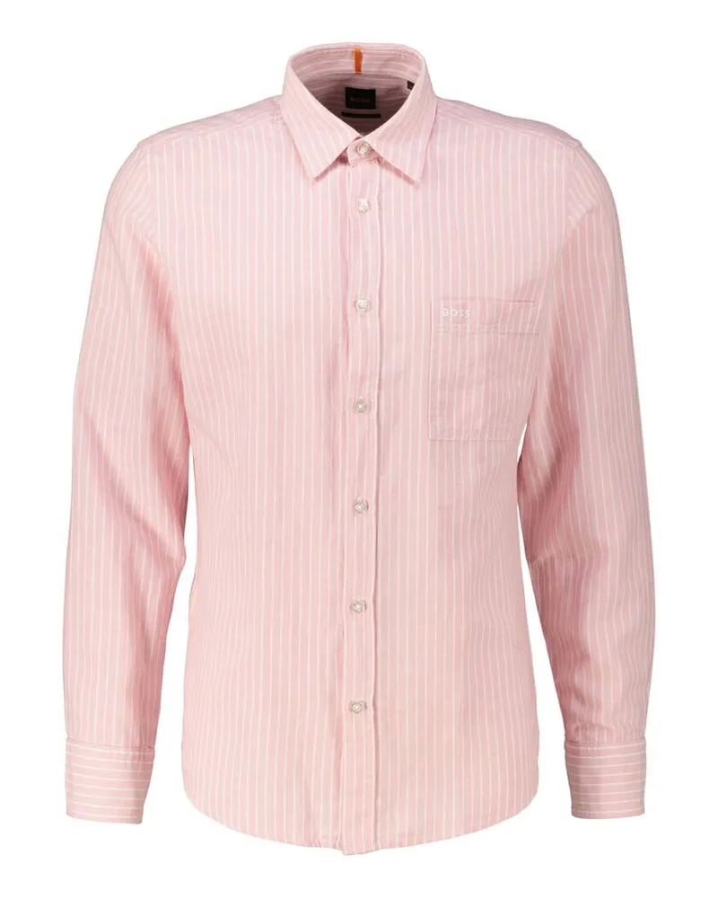 HUGO BOSS Herren Hemd mit Leinen RELEGANT Regular Fit Pink