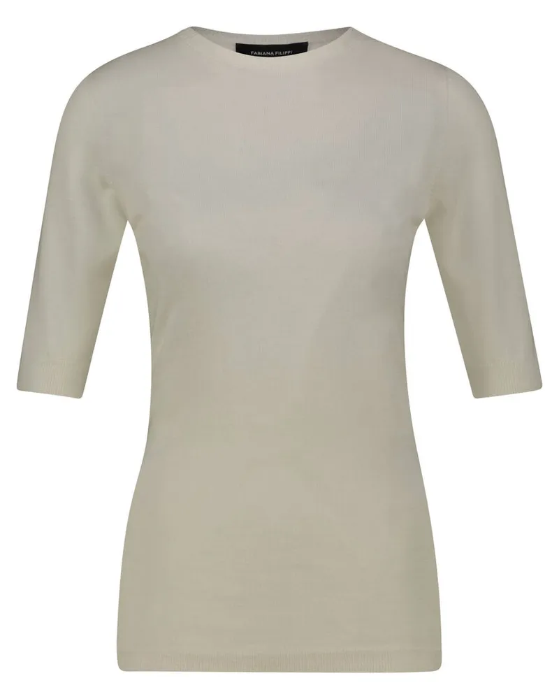 Fabiana Filippi Damen Pullover aus Kaschmir und Seide Slim Fit Kurzarm Weiss