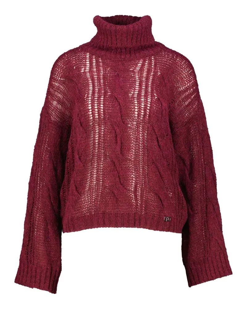 Liu Jo Damen Strickpullover mit Zopfmuster Bordeaux