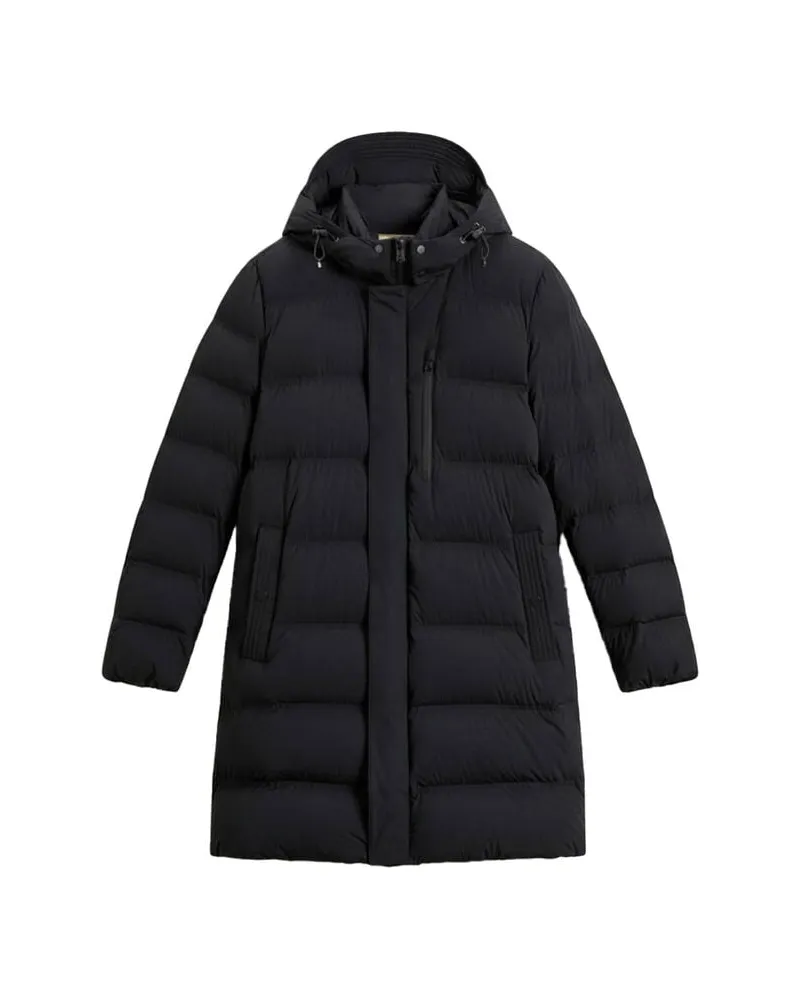 Woolrich Herren Daunenjacke MATT STRETCH LONG PUFFER Regular Fit Schwarz