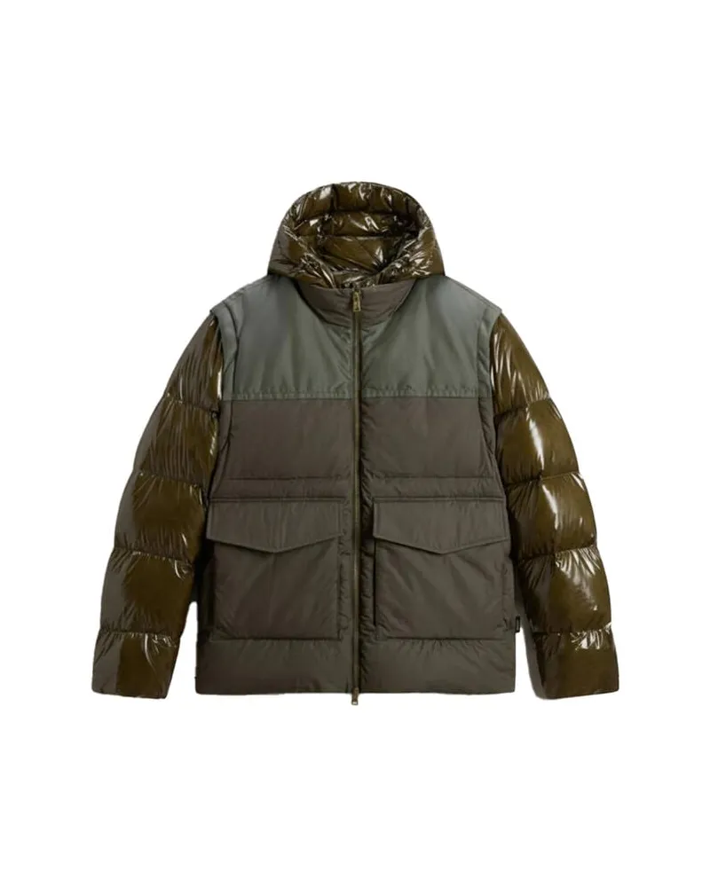 Woolrich Herren Hybride Daunenjacke MIXMEDIA CONVERTIBLE PUFFER Oliv
