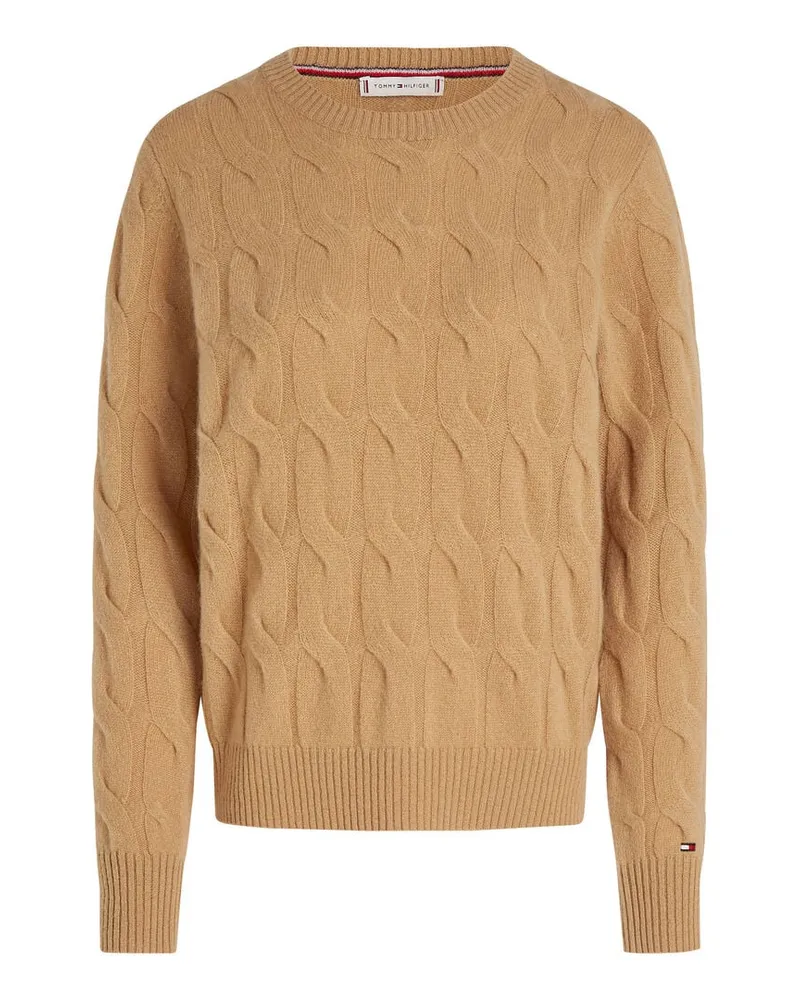 Tommy Hilfiger Damen Strickpullover aus Wolle mit Zopfmuster Camel