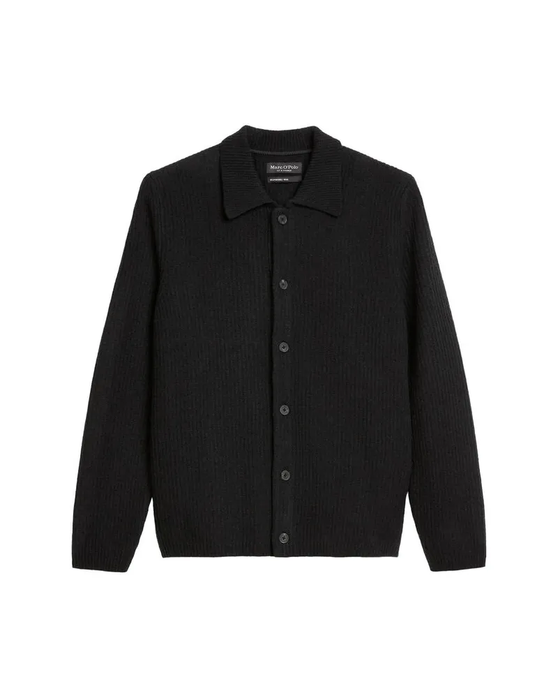Marc O'Polo Herren Strickjacke aus weichem Schurwoll-Mix Schwarz