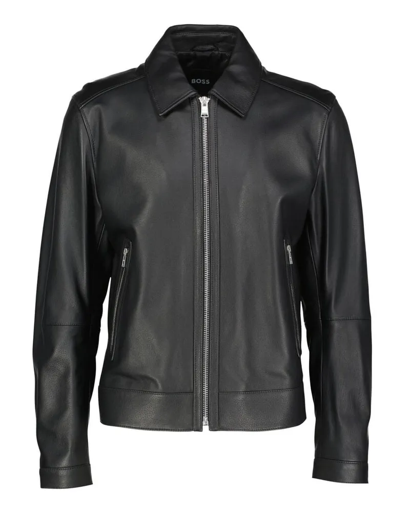 HUGO BOSS Herren Lederjacke H-MAPSON4 Schwarz