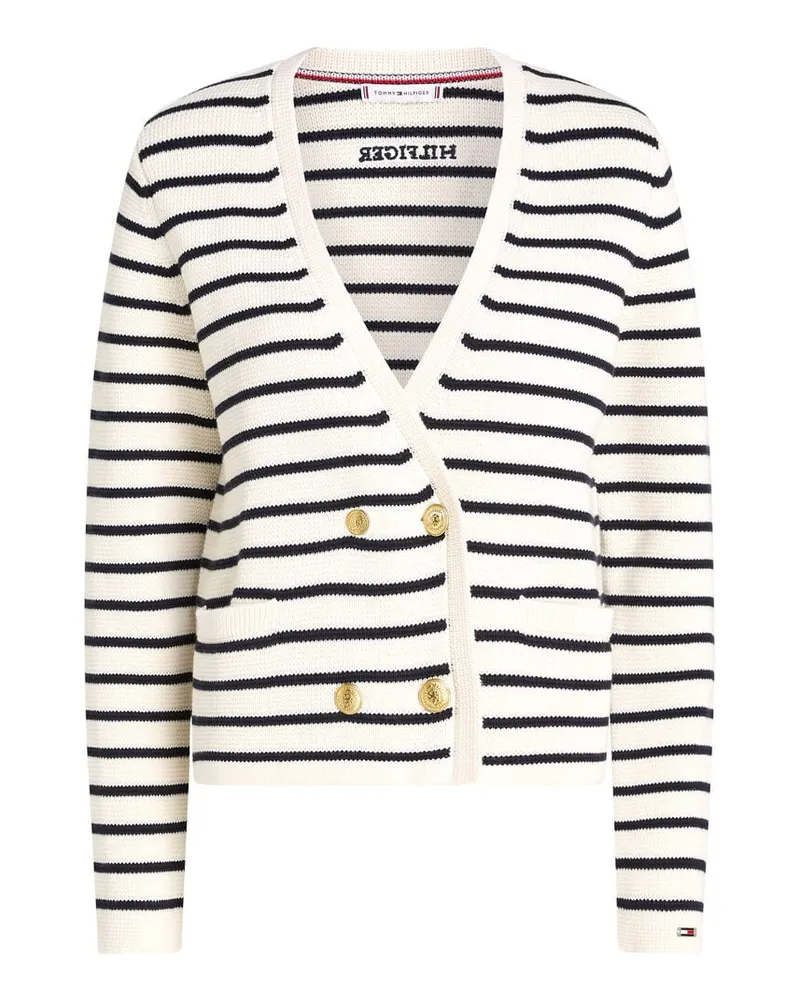 Tommy Hilfiger Damen Strickjacke BRETON GOLD BUTTON OVRLP CARDI Camel
