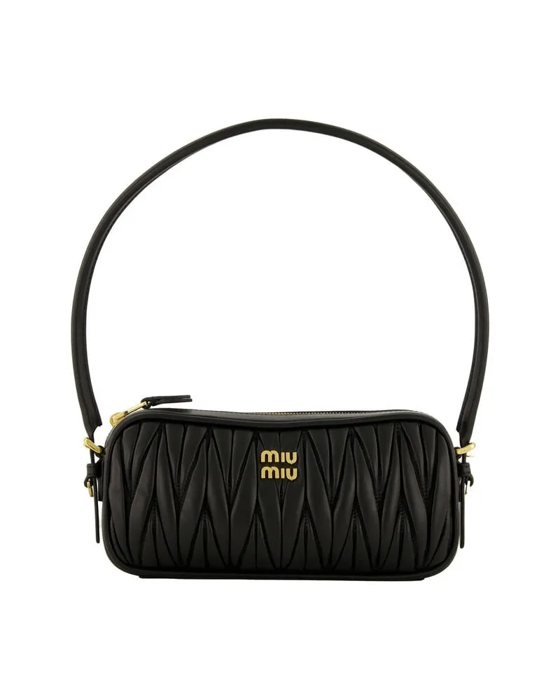Miu Miu Damen Schultertasche aus Matelassé-Nappaleder Schwarz