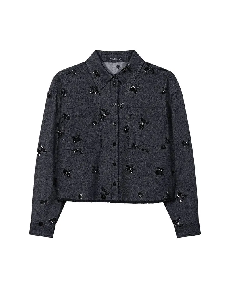 Luisa Cerano Damen Jeansbluse mit Pailletten Blue