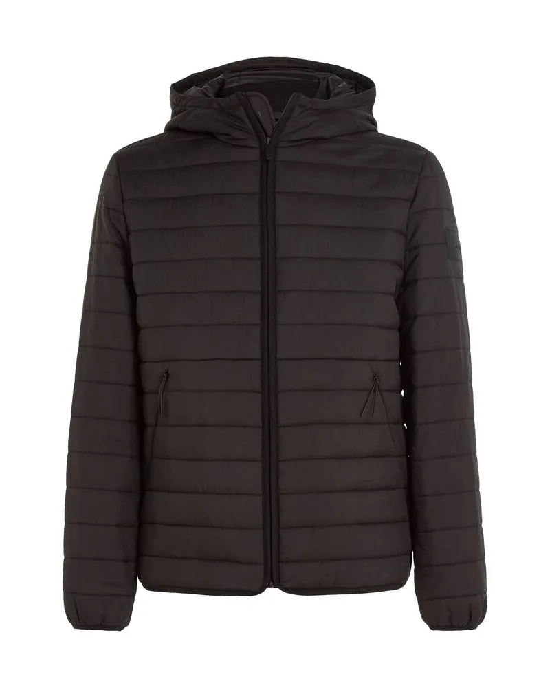Calvin Klein Herren Steppjacke mit Kapuze QUILTED CRINKLE JACKET HOOD Schwarz