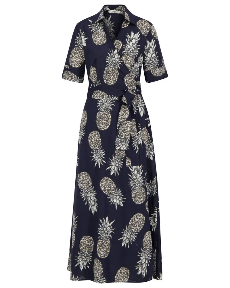 0039 Italy Damen Wickelkleid mit Print SVENJA Schwarz