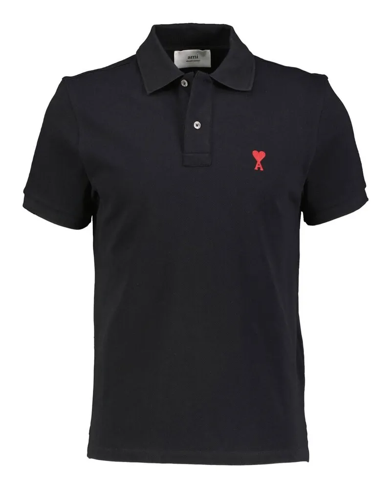 AMI Paris Herren Poloshirt aus Baumwoll-Piquè AMI DE COEUR Schwarz