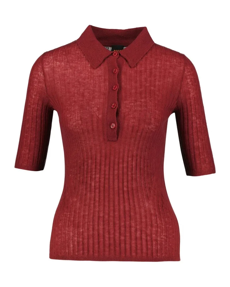 HUGO BOSS Damen Strickpoloshirt mit Wolle C_FUGANO Bordeaux