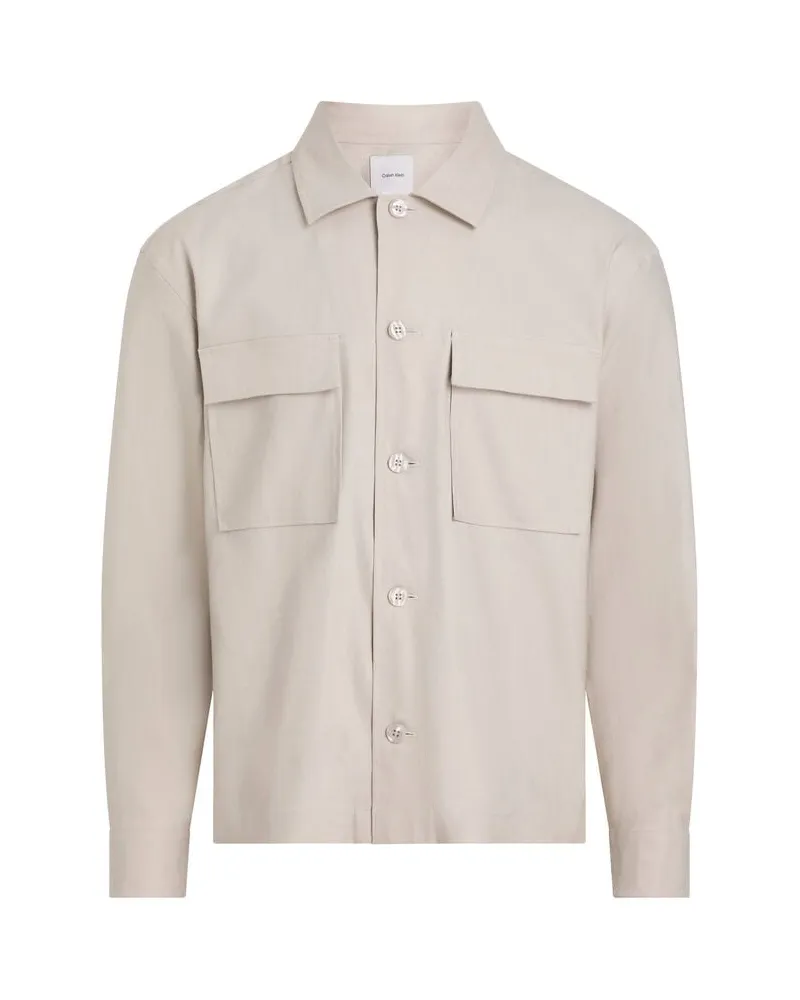Calvin Klein Herren Hemd LINEN LYOCELL STRETCH OVERSHIRT Silber