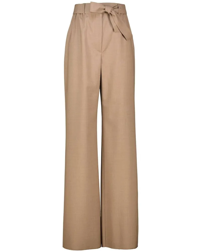 Max Mara Damen Bundfaltenhose aus Wolle mit Bindegürtel Taupe