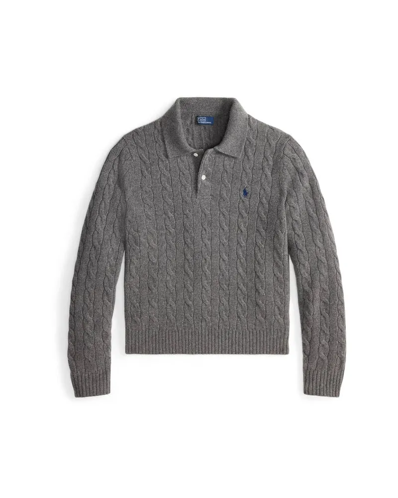 Ralph Lauren Damen Strickpullover aus Wolle-Kaschmir-Mix mit Zopfmuster Anthrazit