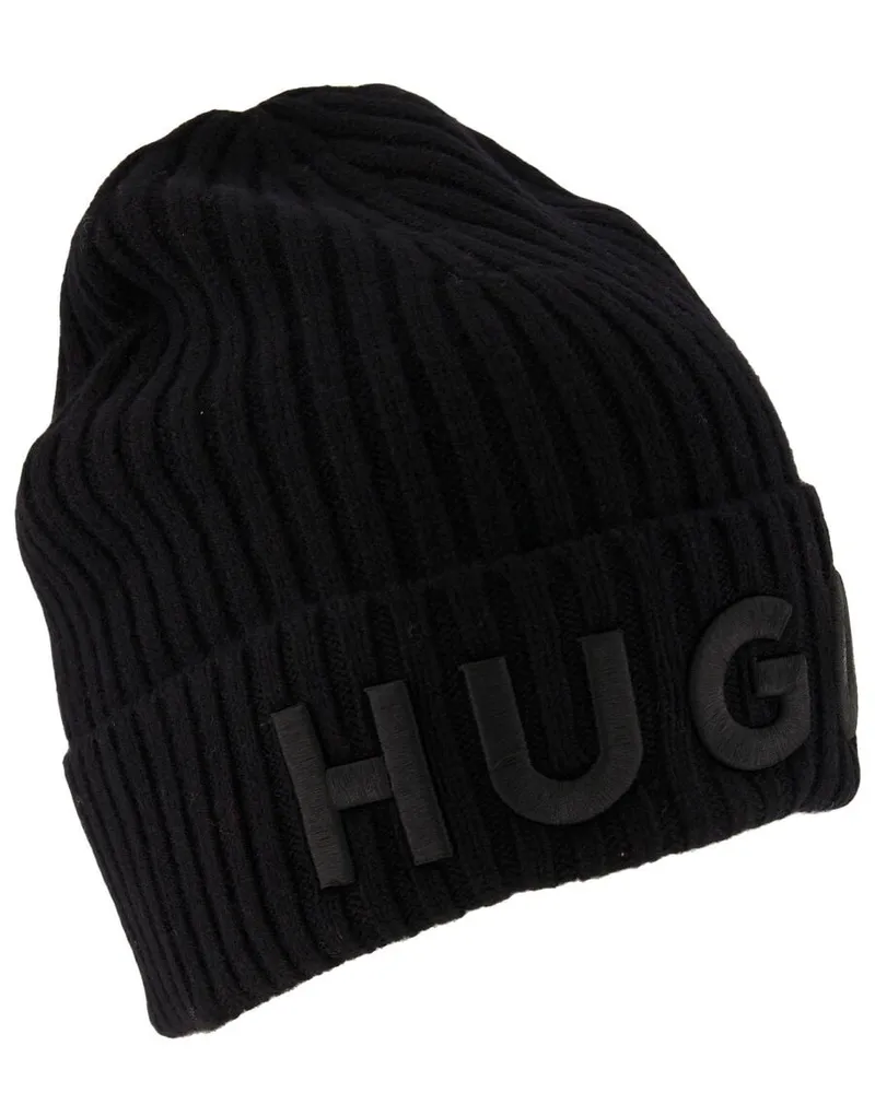HUGO BOSS Strickmütze UNISEX aus Schurwolle Schwarz