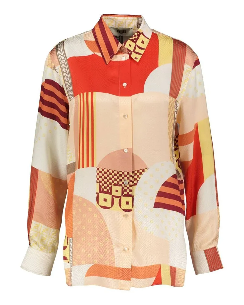 Fendi Damen Seidenbluse PATCHWORK SILK BLOUSE Rot