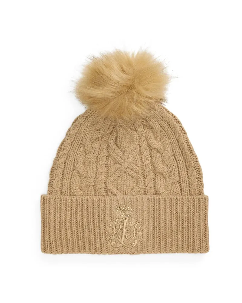 Ralph Lauren Damen Strickmütze mit Zopfmuster Braun