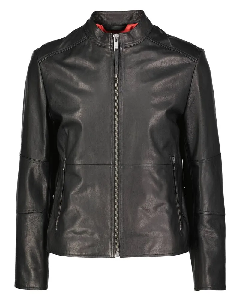 HUGO BOSS Herren Lederjacke LOKIS-3 Slim Fit Schwarz