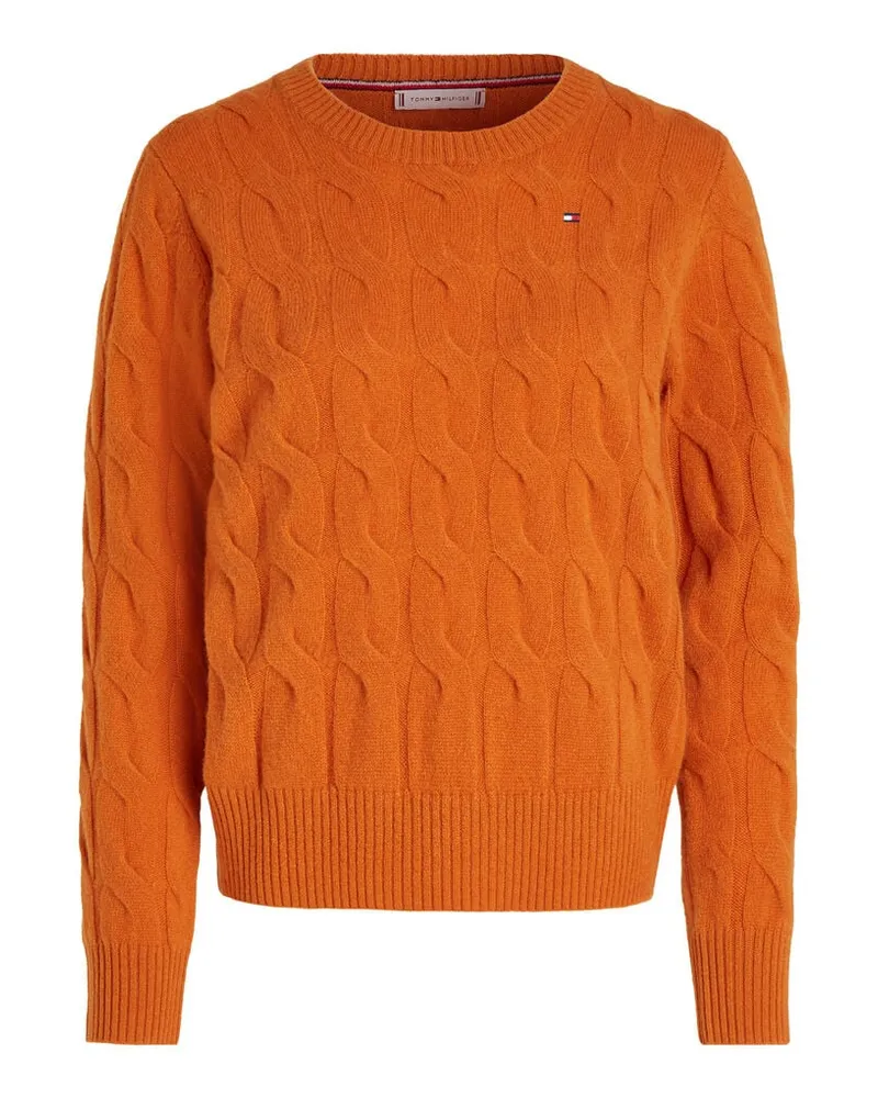 Tommy Hilfiger Damen Strickpullover aus Wolle mit Zopfmuster Orange