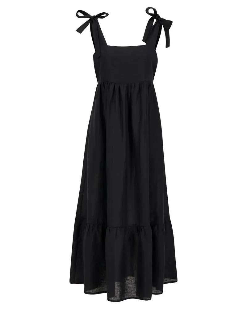 Rossana Diva Damen Trägerkleid aus Leinen Schwarz
