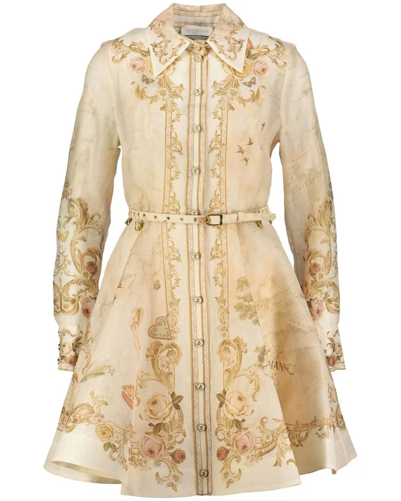 Zimmermann Damen Blusenkleid aus Leinen und Seide MEMENTO BUTTONED MINI DRESS Sand