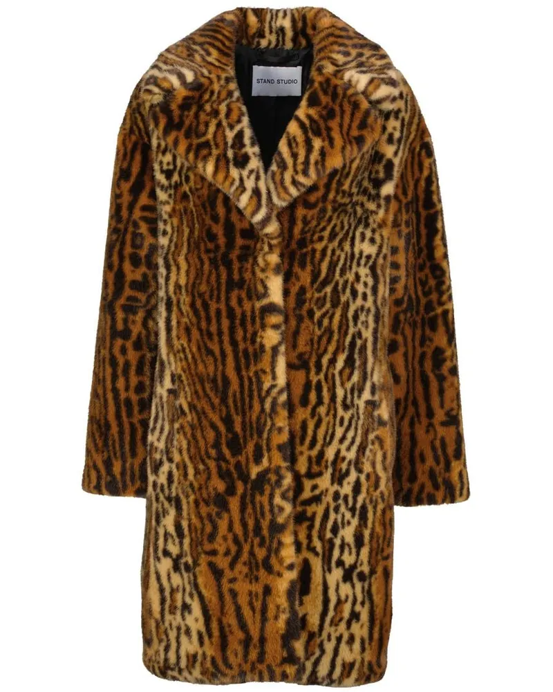 STAND Damen Webpelzmantel CAMILLE COCOON COAT Braun