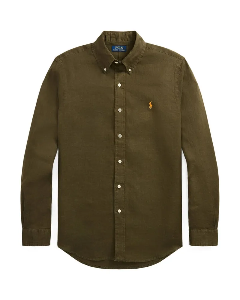 Ralph Lauren Herren Leinenhemd Slim Fit Langarm Braun