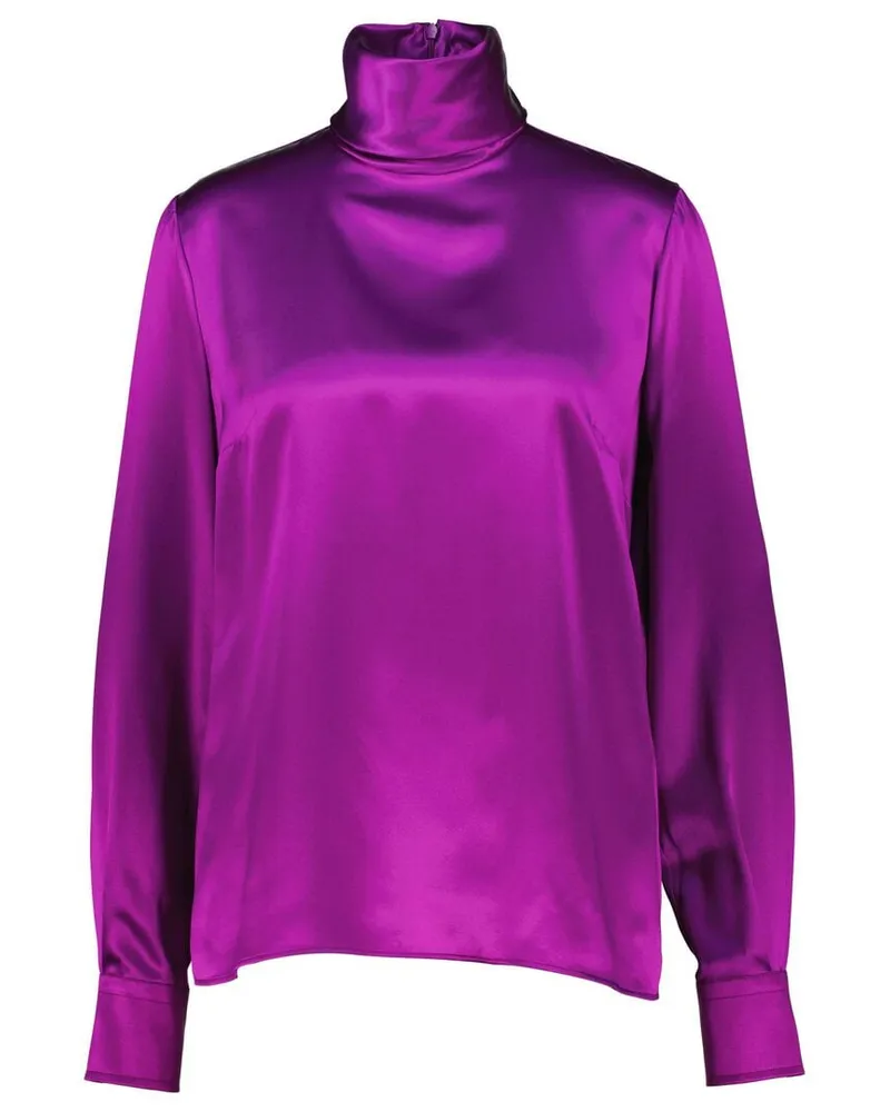 Dolce & Gabbana Damen Seidenbluse mit hohem Kragen Regular Fit Lila