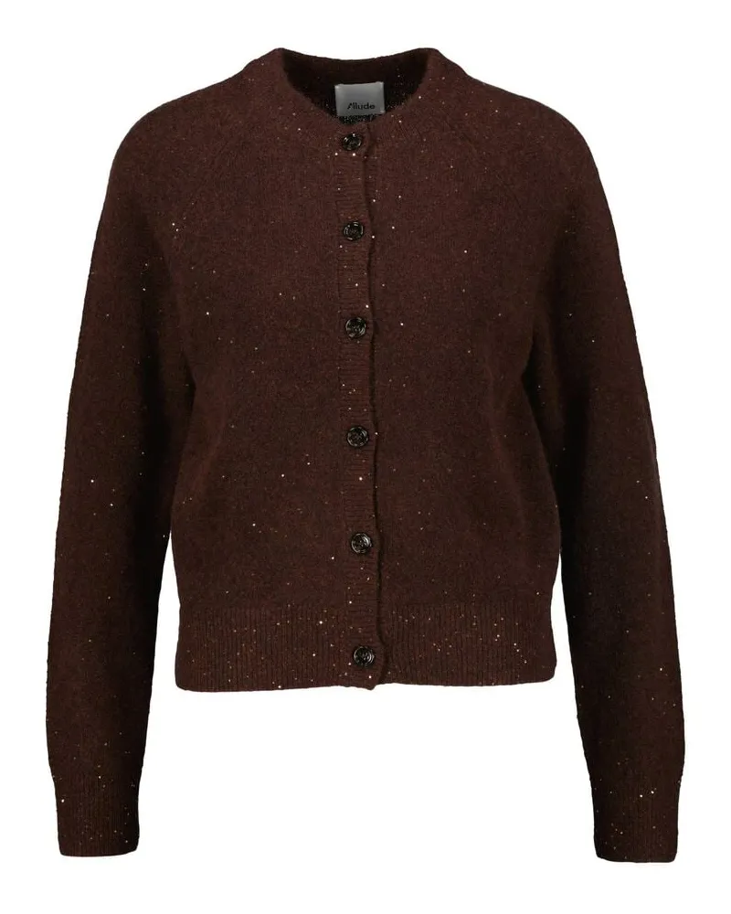 ALLUDE Damen Strickjacke aus Kaschmir und Seide Braun