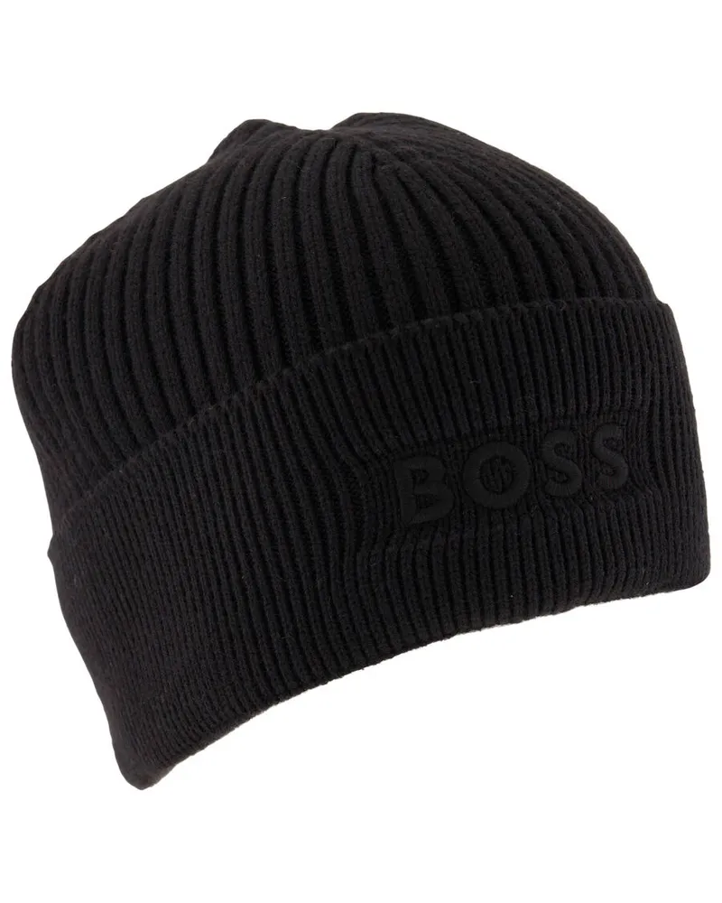HUGO BOSS Herren Strickmütze MAGICO aus Baumwoll-Wolle-Mix Schwarz