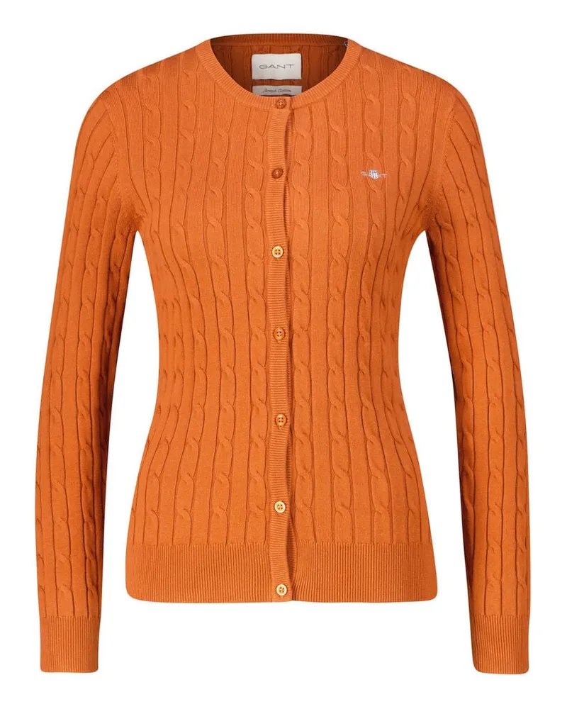 Gant Damen Strickjacke mit Zopfmuster STRETCH COTTON CABLE CARDIGAN Slim Fit Rost