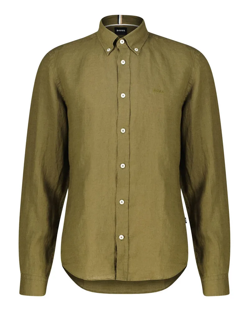 HUGO BOSS Herren Leinenhemd H-LIAM Regular Fit Grün