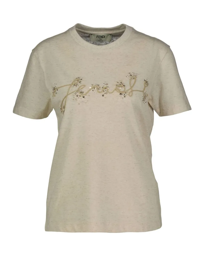 Fendi Damen T-Shirt mit Logo Sand