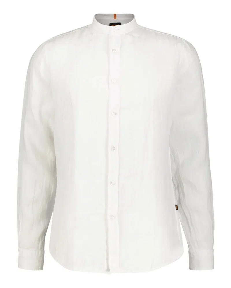 HUGO BOSS Herren Leinenhemd RACE Regular Fit Weiss