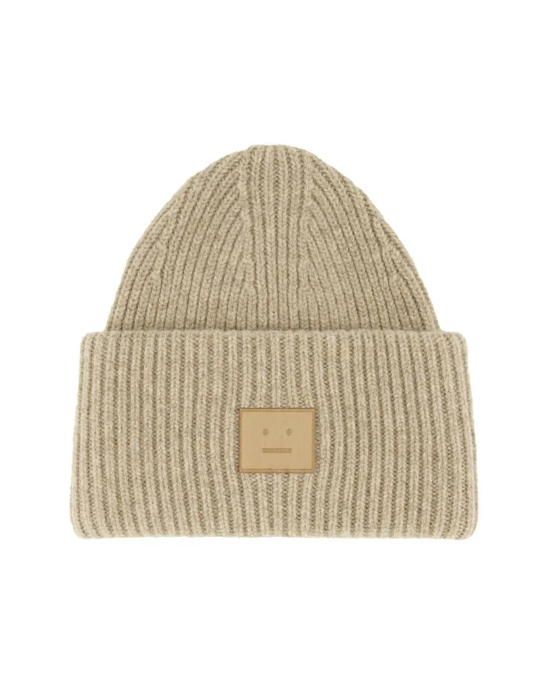 Acne Studios Damen Strickmütze PANSY FACE YAK BEANIE Taupe