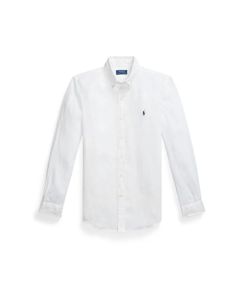 Ralph Lauren Herren Leinenhemd mit Button-down-Kragen Weiss