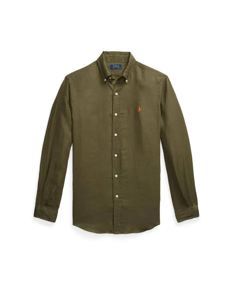 Ralph Lauren Herren Leinenhemd mit Button-down-Kragen Oliv