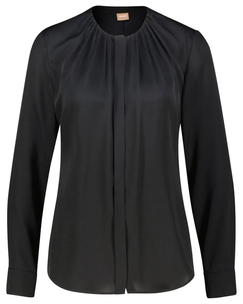 HUGO BOSS Damen Bluse aus Stretchseide BANORAH Langarm Schwarz