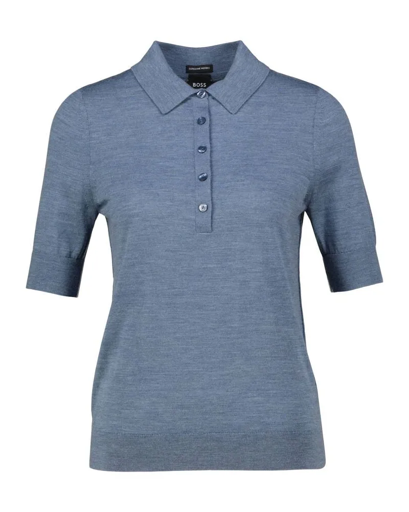 HUGO BOSS Damen Kurzarm-Pullover aus Wolle Blau