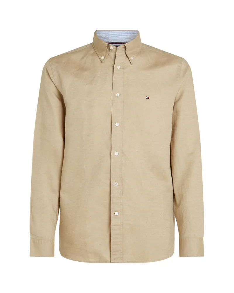 Tommy Hilfiger Herren Hemd mit Leinen LINEN BLEND SOLID RF SHIRT Camel