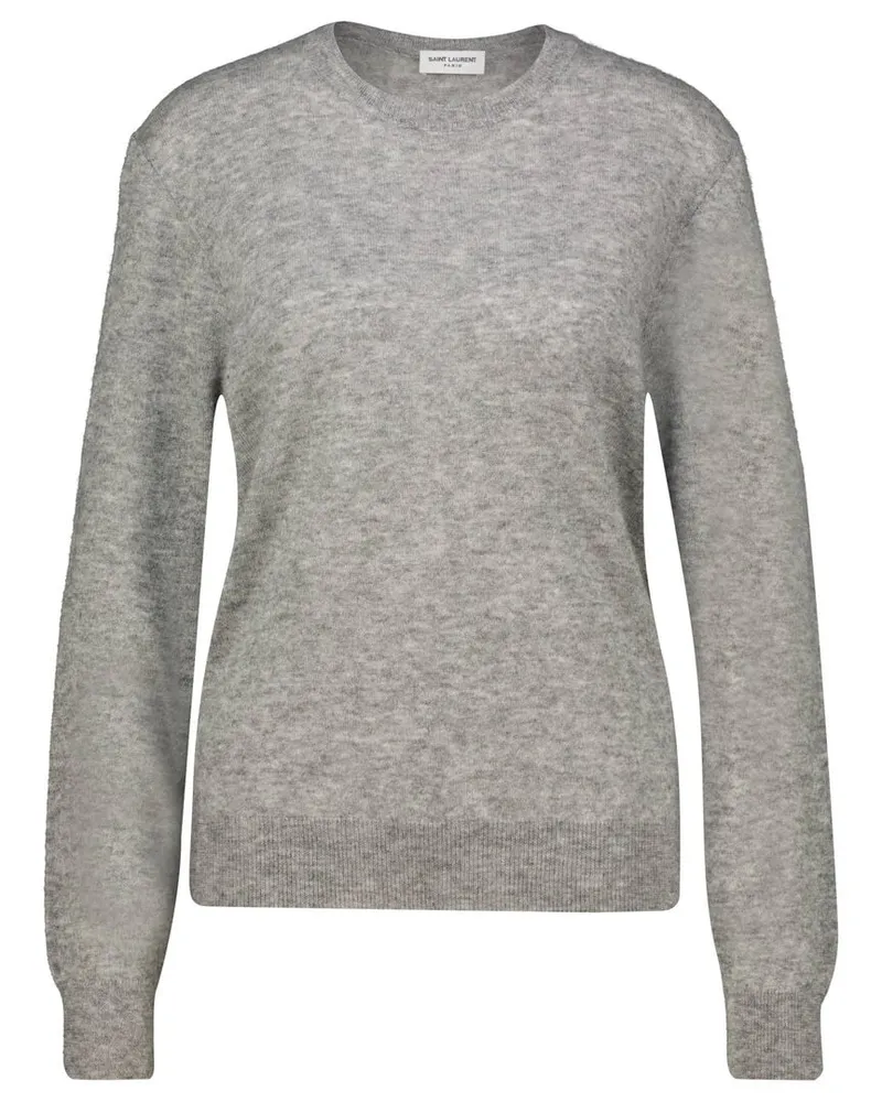 Saint Laurent Damen Strickpullover aus Kaschmir-Seidenmix Grau