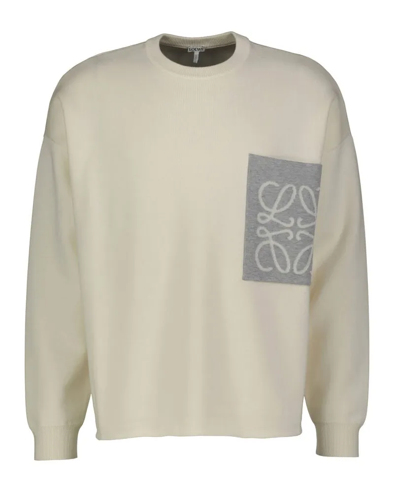 Loewe Herren Sweatshirt ANAGRAM POCKET SWEATER Relaxed Fit aus Baumwolle Offwhite