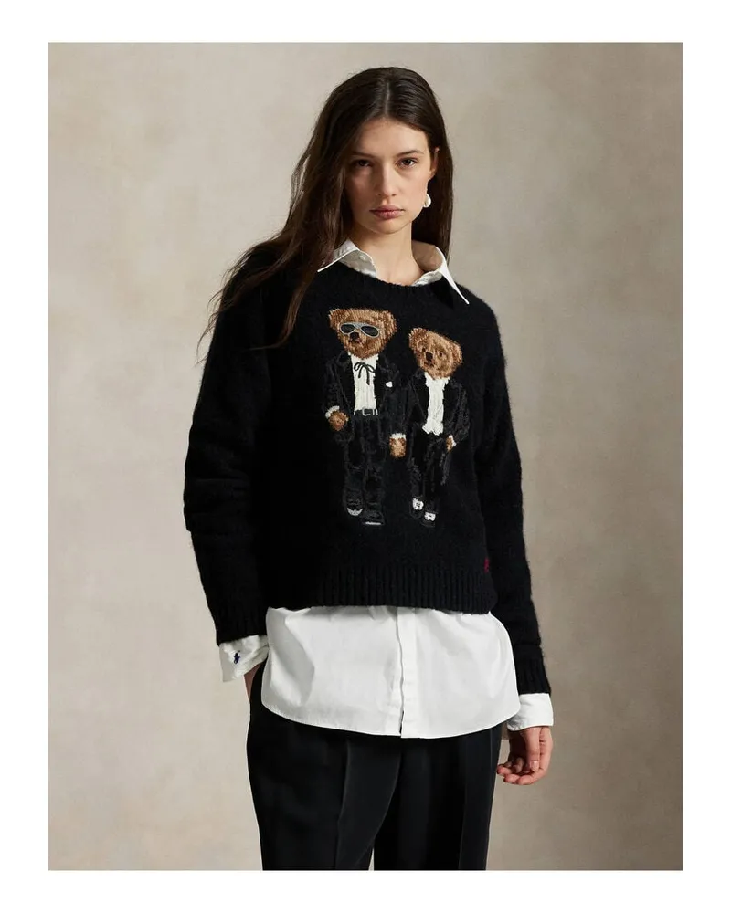 Ralph Lauren Damen Strickpullover mit Alpaka und Polo Bear-Motiv Schwarz