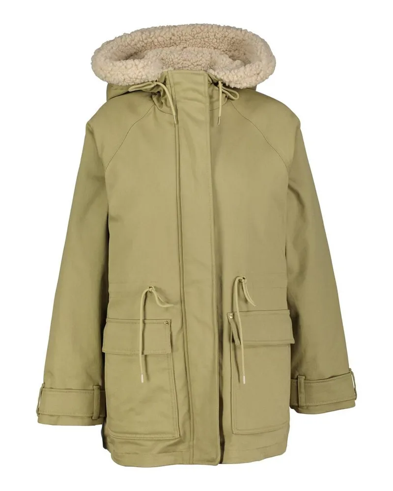 Marc O'Polo Damen Winterparka aus Stretch-Twill mit Teddyplüsch-Details Grün