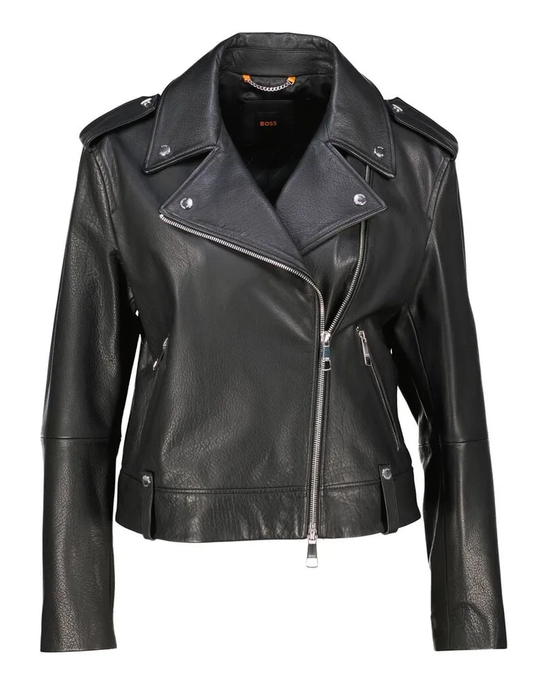 HUGO BOSS Damen Lederjacke aus genarbtem Büffelleder Schwarz