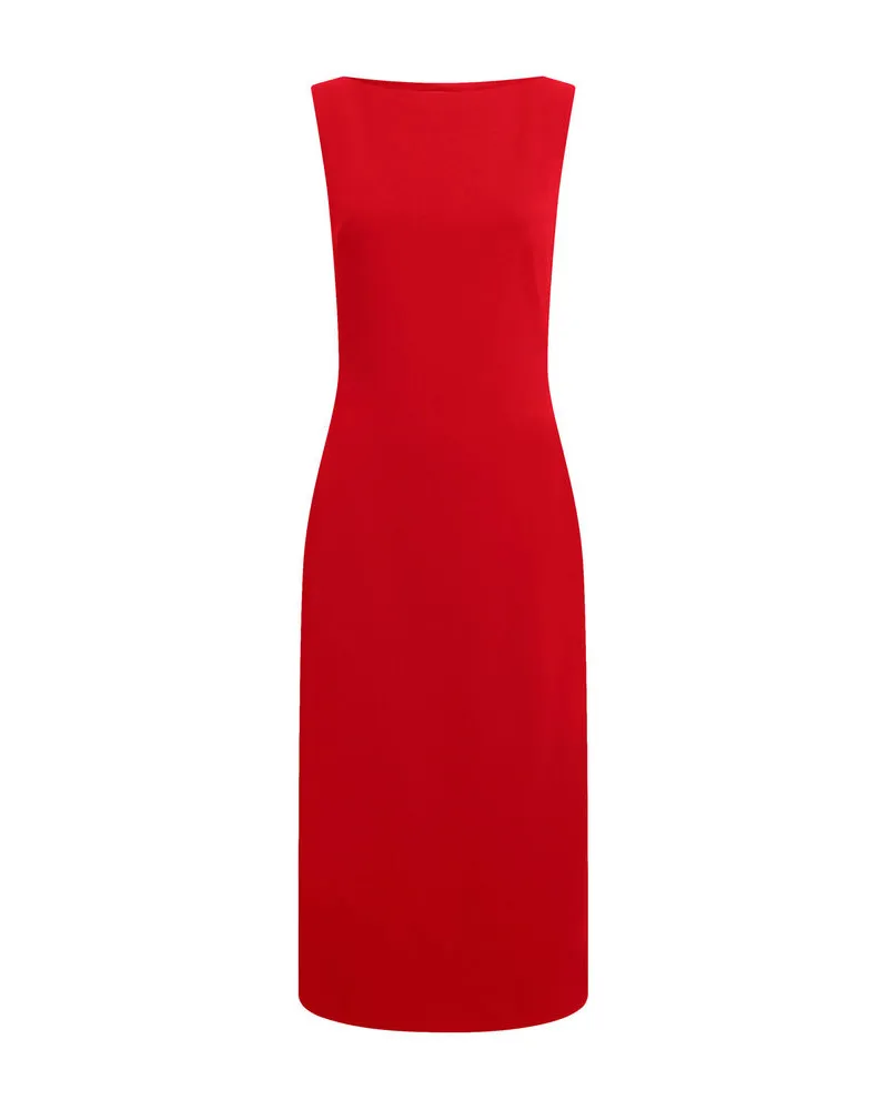 Calvin Klein Damen Midikleid SCUBA CREPE MIDI SLASH DRESS Rot
