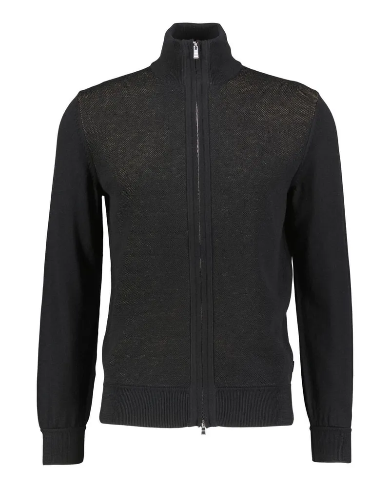 HUGO BOSS Herren Strickjacke mit Schurwolle H-ILLARIONE Regular Fit Schwarz